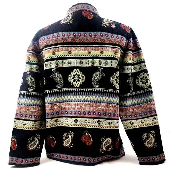 Vintage Flashback Southwestern Tapestry Jacket Beaded Boho Blazer Medium India - Picture 3 of 8